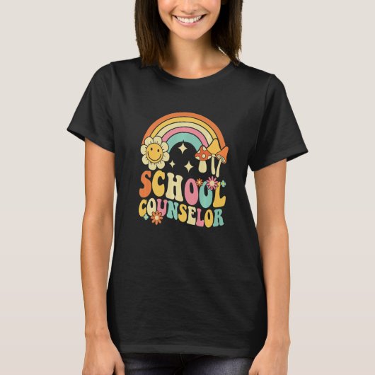 School Counselor Funny Retro RainBow Women Men Gra Tシャツ (正面)