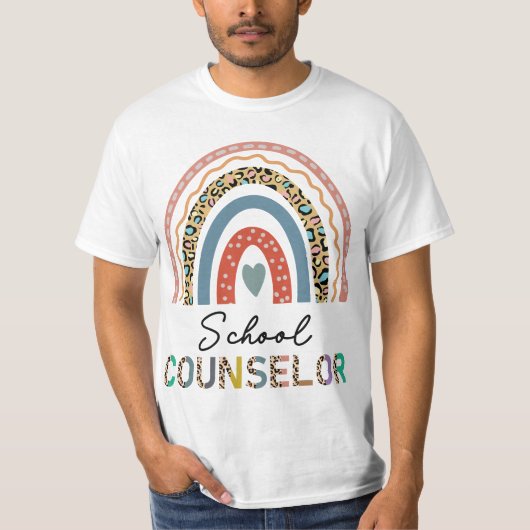 School Counselor Leopard Rainbow Appreciation Back Tシャツ (正面)