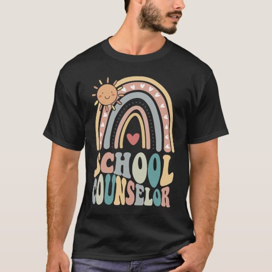 School Counselor Rainbow Hippie School Office Teac Tシャツ (正面)