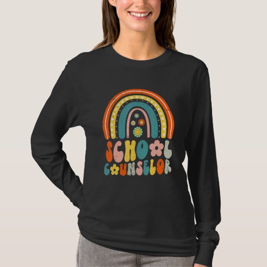 School Counselor Retro Rainbow Funny Women Men Gra Tシャツ (正面)
