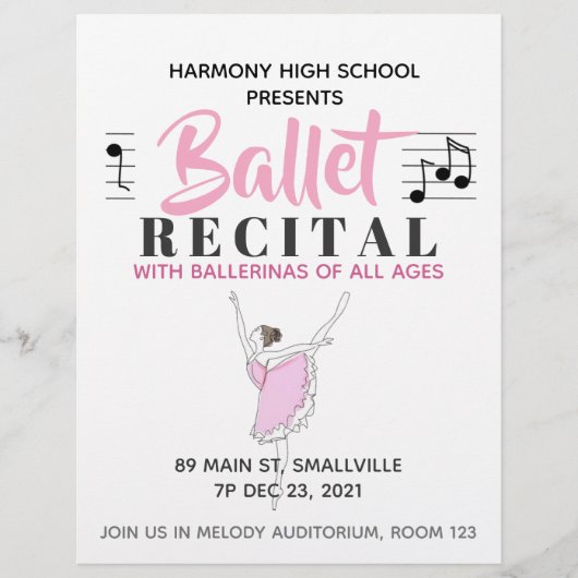 School Dance Ballet Recital Flyer and Program チラシ (正面)
