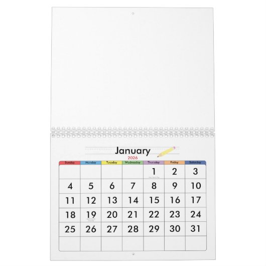 School Daze Calendar カレンダー (1月 2026)