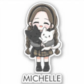 School Girl & Cats Cute Anime Cartoon Personalized シール (正面)