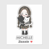 School Girl & Cats Cute Anime Cartoon Personalized シール (シート)