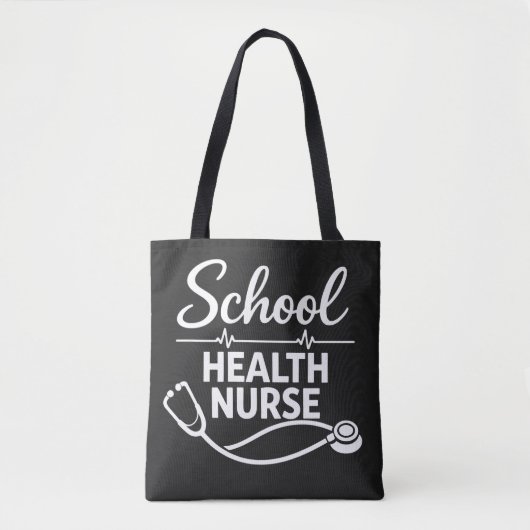 School Health Nurse Tote Bag with ECG & Stethoscop トートバッグ (正面)