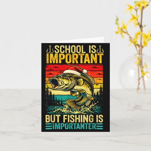School Is Imrtant But Fishing Funny Christmas Fish カード (黄色い花)