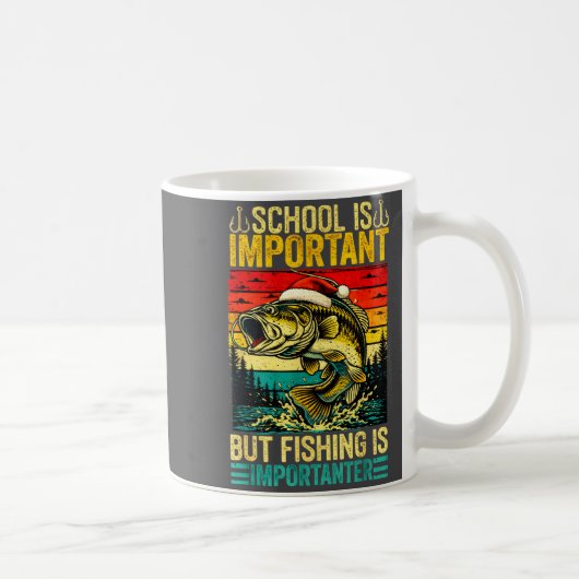 School Is Imrtant But Fishing Funny Christmas Fish コーヒーマグカップ (右)