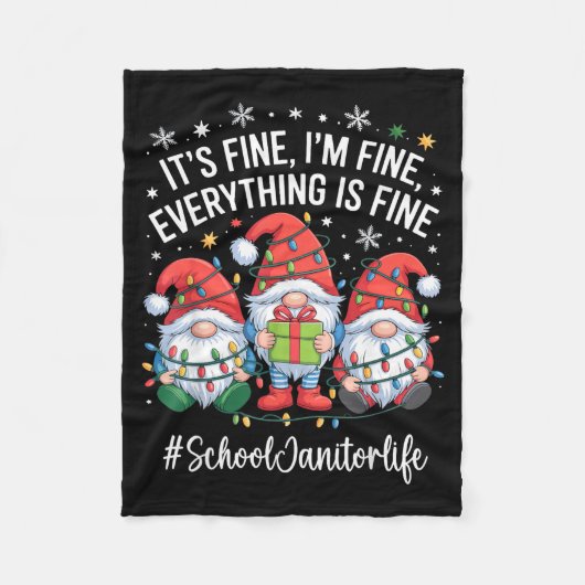 School Janitor Gnome Everything Is Fine Funny Chri フリースブランケット (正面)