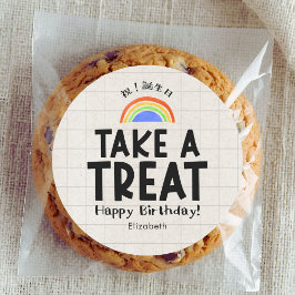 School Kids Birthday Treat Rainbow Kraft ラウンドシール