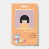 School Librarian Orange Vertical Photo IDバッジ バッジ (Front)