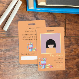School Librarian Orange Vertical Photo IDバッジ バッジ