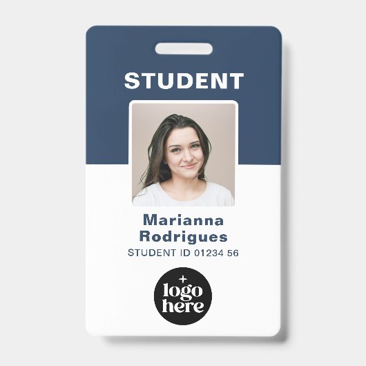 School Logo Photo Barcode Custom Student ID バッジ (正面)
