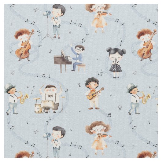  School Music Band Note Sign Blue ファブリック (クローズアップ)