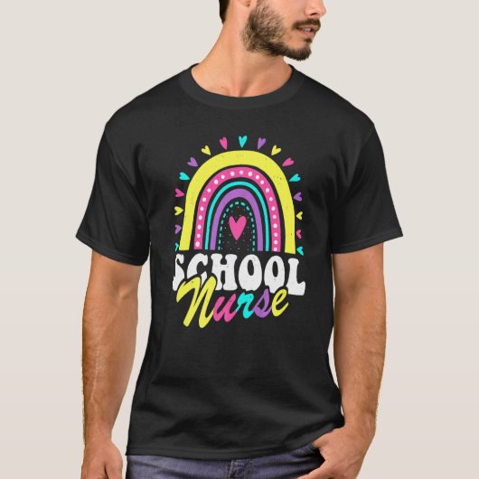 School Nurse Rainbow Back To School Women Cute Nur Tシャツ (正面)