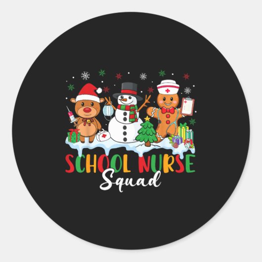 School Nurse Squad Reindeer Snowman Gingerbread Ch ラウンドシール (正面)
