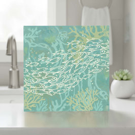 School of Fish in Coral Teal ID1198 タイル
