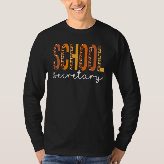 School Secretary Leopard Squad Cute Fall Autumn Th Tシャツ (正面)