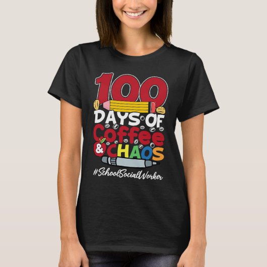 School Social Worker Happy Women 100 Days Of Coffe Tシャツ (正面)