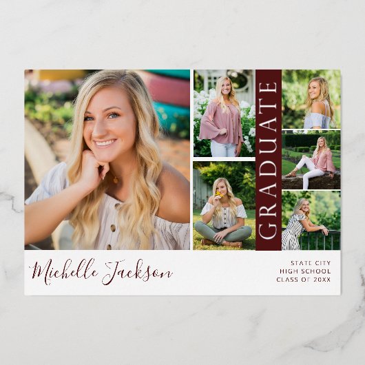 School Spirit 6写真卒業マルーン発表 箔招待状 (正面)