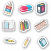 School Supplies Sticker Pack - Cartoon Illustratio シール (正面)