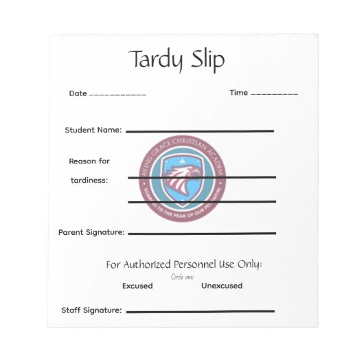School Tardy Slip ノートパッド (正面)