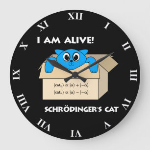 Schrodingerのおもしろいな猫は生きた量子力学です ラージ壁時計