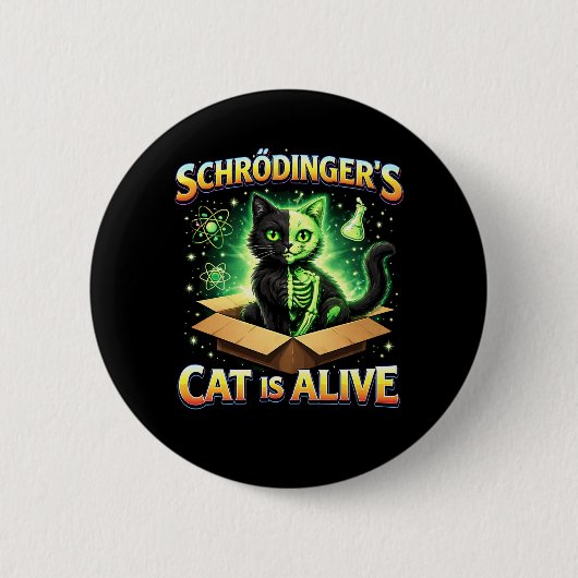 Schrödinger’s Curious Cat 缶バッジ (正面)