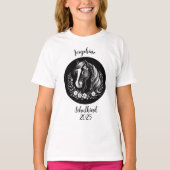 Schulkind 2026 - Pferd mit Blumen - schwarz weiß | Tシャツ (正面)