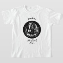 Schulkind 2026 - Pferd mit Blumen - schwarz weiß |