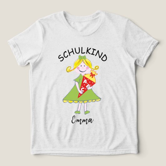 Schulkind - Mädchen mit Schultüte - grün 1 | トライブレンドTシャツ (デザイン正面)