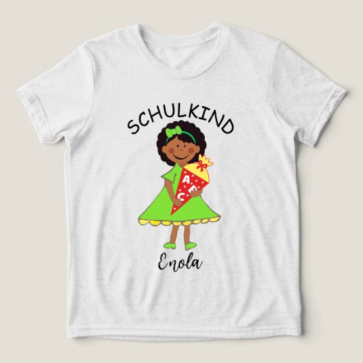 Schulkind - Mädchen mit Schultüte - grün 2 | トライブレンドＴシャツ (デザイン正面)