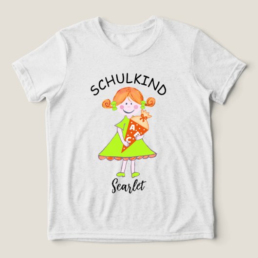 Schulkind - Mädchen mit Schultüte - grün 3 | トライブレンドTシャツ (デザイン正面)