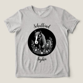Schulkind - Pony mit Blumen - schwarz weiß | トライブレンドTシャツ