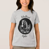 Schulkind - Pony mit Blumen - schwarz weiß | トライブレンドTシャツ (正面)