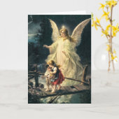 Schutzengel mit zwei Kinder auf Brücke カード (黄色い花)