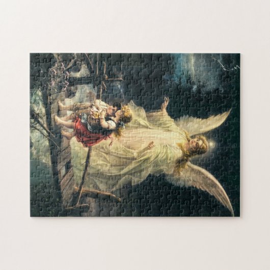 Schutzengel und zwei Kinder auf Brücke ジグソーパズル (横)