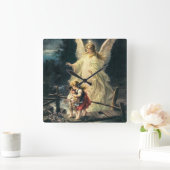 Schutzengel und zwei Kinder auf Brücke スクエア壁時計 (ホーム)