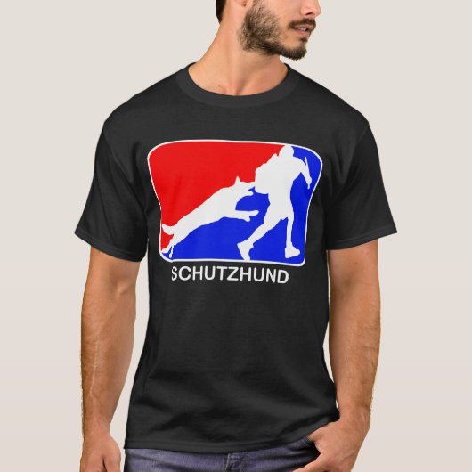 schutzhundの赤くおよび青のロゴの暗闇のTシャツ Tシャツ (正面)