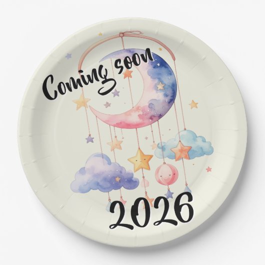 Schwangerschaft baby 2026 Wolken mobile  ペーパープレート (正面)