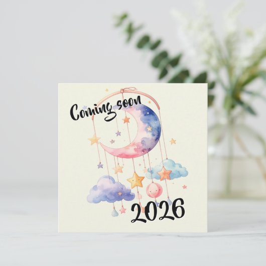 Schwangerschaft baby 2026 Wolken mobile  案内状 (スタンド正面)