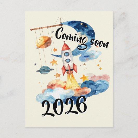 Schwangerschaft verkünden 2026 Rakete Weltraum  ポストカード (正面)