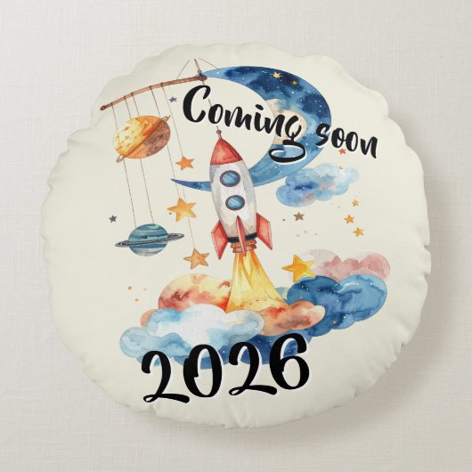 Schwangerschaft verkünden 2026 Rakete Weltraum ラウンドクッション (正面)