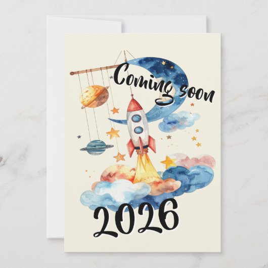 Schwangerschaft verkünden 2026 Rakete Weltraum  招待状 (正面)
