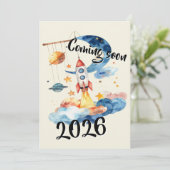 Schwangerschaft verkünden 2026 Rakete Weltraum  招待状 (スタンド正面)