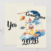 Schwangerschaft verkünden 2026 Rakete Weltraum  招待状 (正面/裏面)