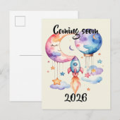 Schwangerschaft verkünden Aquarell Heißluftballon  インビテーションポストカード (正面/裏面)