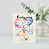 Schwangerschaft verkünden Aquarell Heißluftballon  インビテーションポストカード (スタンド正面)