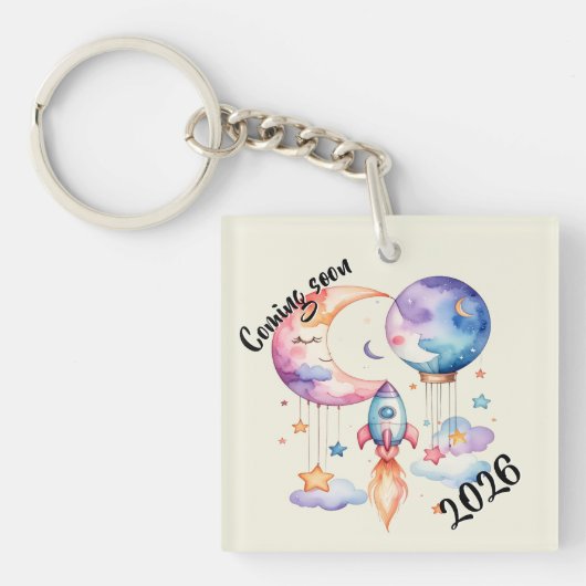 Schwangerschaft verkünden Aquarell Heißluftballon キーホルダー (正面)