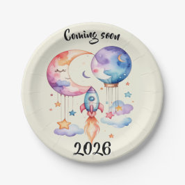 Schwangerschaft verkünden Aquarell Heißluftballon  ペーパープレート