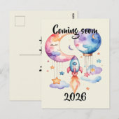 Schwangerschaft verkünden Aquarell Heißluftballon ポストカード (正面/裏面)